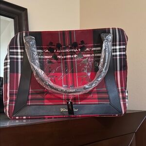 PINK Victoria's Secret Red and Black Tartan Tote with Modern Handles